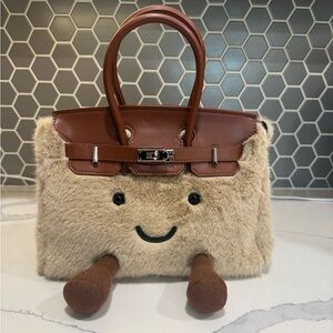 Cute Furry Handbag with Smiley Face